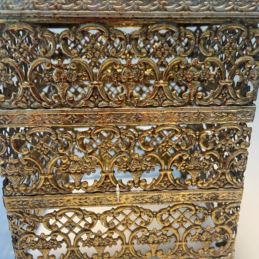 Vintage Ornate Filigree Metal Jewelry Box - Gold Tone - Picture 10 of 15